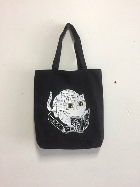 Paper Puffin Book Cat Tote Bag