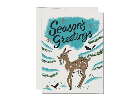 Red Cap Card Winter Deer