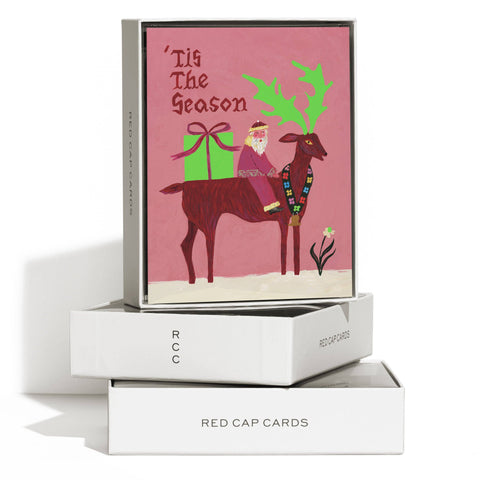 Red Cap Card Santa and Reindeer