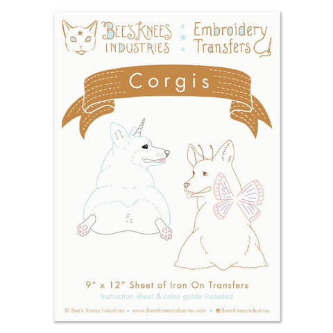 Bee's Knees Corgis Embroidery Transfer