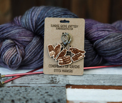 Sunrise Grove Stitch Markers Ravens on Books