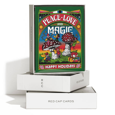 Red Cap Card Peace Love Magic