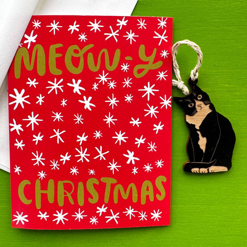 Snowmade Ornament w/Card Meowy Christmas