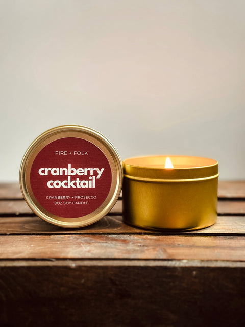 FIRE + FOLK - Cranberry Cocktail | 8oz Wood Wick Candle Tin
