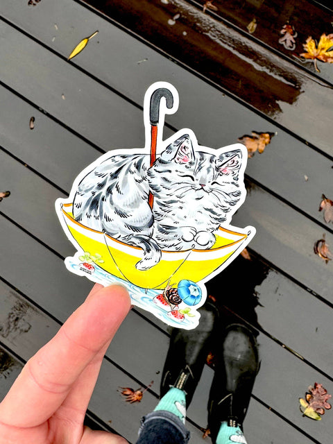 Paper Puffin Sticker Welcome Rain Cat
