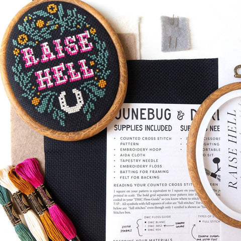 Junebug & Darlin Cross Stitch Kit Raise Hell