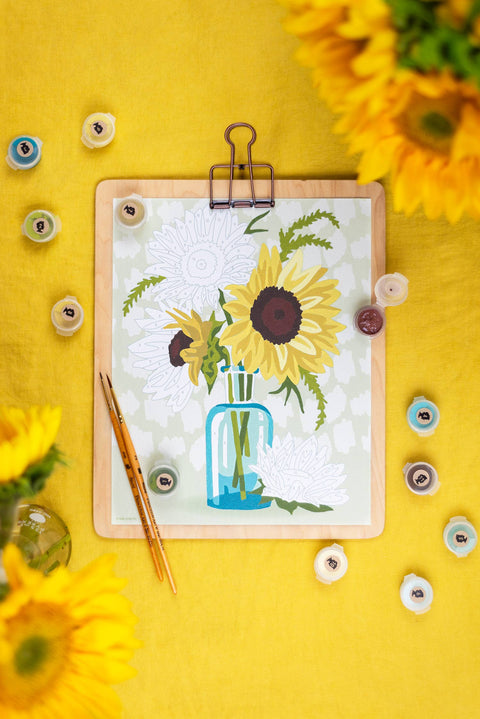 Elle Cree Sunflowers in Vase (Yellow) PBN Kit