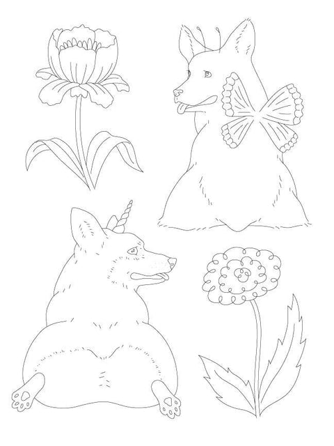 Bee's Knees Corgis Embroidery Transfer