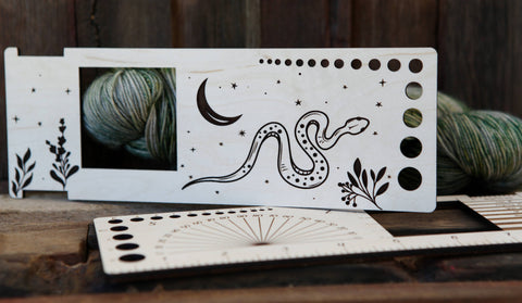 Sunrise Grove Gauge Swatch Ruler, Needle, Twist Angle, Yarn Gauge Snake