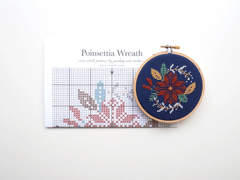 Junebug & Darlin Cross Stitch Kit Poinsettia Wreath