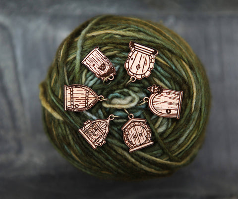 Sunrise Grove Stitch Markers Cherry Wood Fairy & Gnome Door
