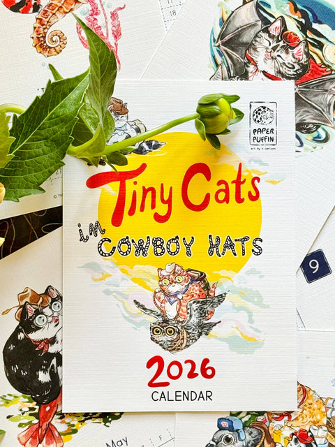 Paper Puffin 2026 Calendar Tiny Cats in Cowboy Hats 