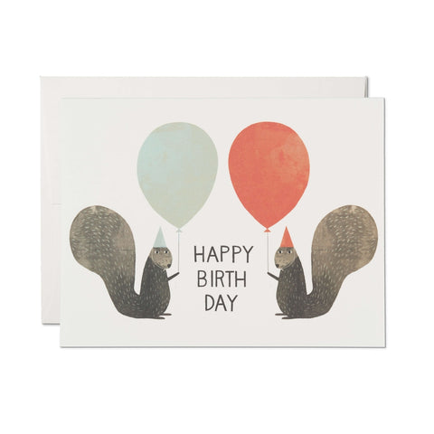 Red Cap Card Party Squirrels Birthday