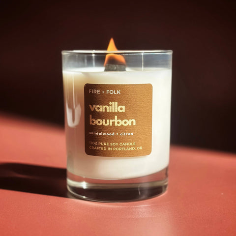FIRE and FOLK Vanilla Bourbon Wood Wick Soy Candle