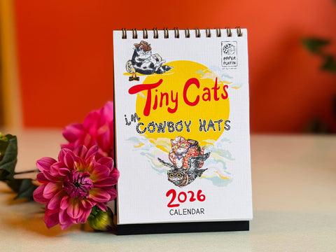 Paper Puffin 2026 Calendar Tiny Cats in Cowboy Hats 