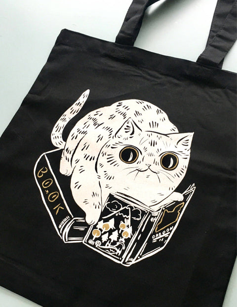 Paper Puffin Book Cat Tote Bag
