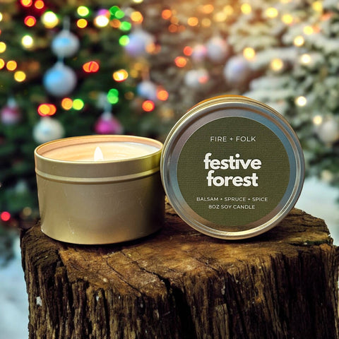 FIRE + FOLK - Festive Forest | 8oz Wood Wick Candle Tin