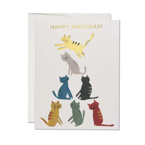 Red Cap Card Gold Kitty Birthday