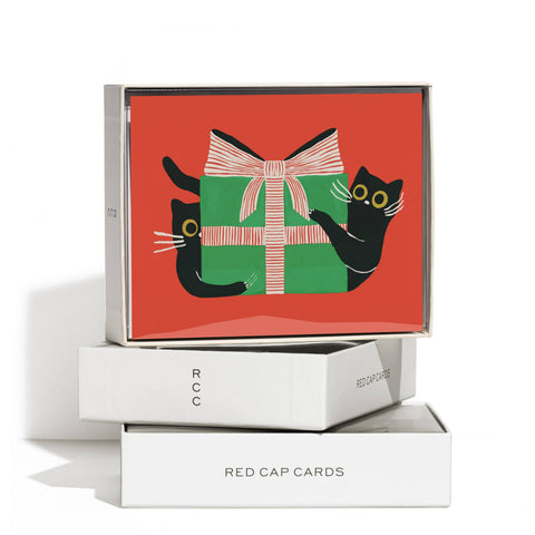 Red Cap Cards Holiday Card Holiday Black Cat
