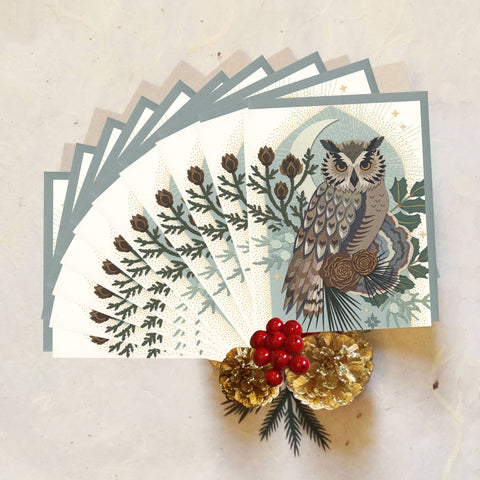 Little Gold Fox Designs Set of 10 Cards Great Horned Owl