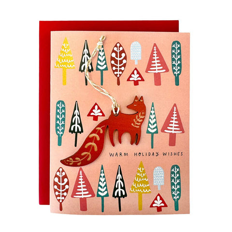 SnowMade Fox Ornament w/Card Warm Holiday Wishes