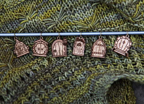 Sunrise Grove Stitch Markers Cherry Wood Fairy & Gnome Door