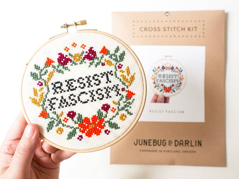 Junebug and Darlin Cross Stitch Kit Resist Fascism