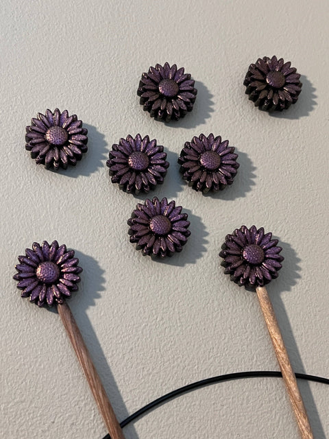 Knitting is Metal Needle Stoppers Dark Sparkle Flower