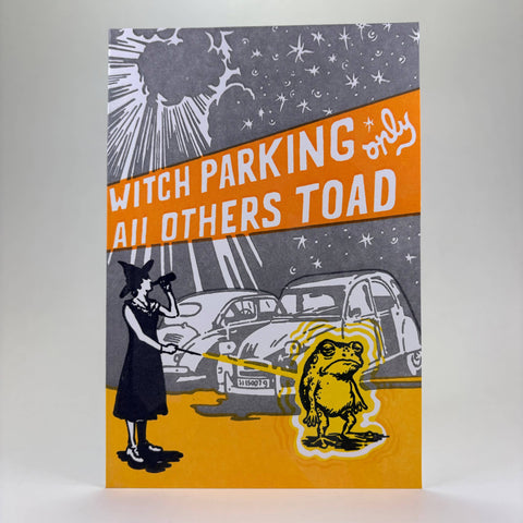 Old School Stationers Card Witch Parking Only