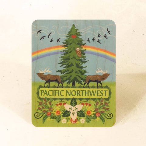 Little Gold Fox Wood Postcard PNW Rainbow