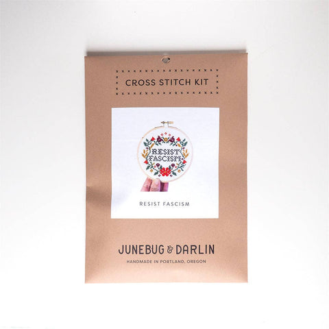 Junebug and Darlin Cross Stitch Kit Resist Fascism
