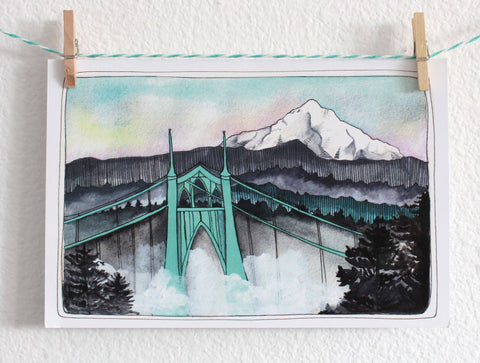 michele maule Postcard St Johns Bridge & Mt Hood
