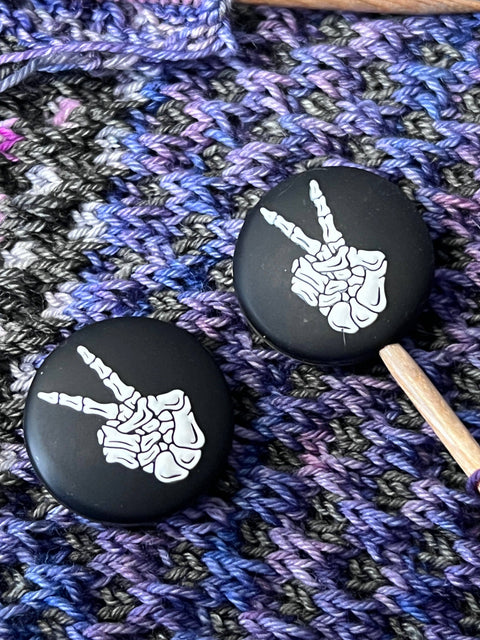 Knitting is Metal Needle Stoppers Skeleton Peace Out