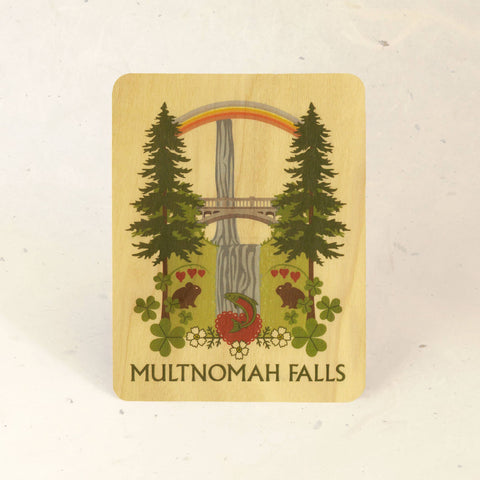 Little Gold Fox Designs Wood Postcard Multnomah Falls