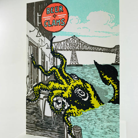 Old School Stationers Card Giant Squid Attack