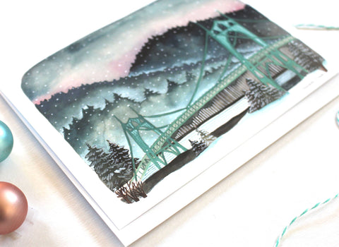 michele maule Greeting Card Snowy St Johns Bridge