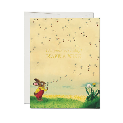 Red Cap Card Bunny and Dandelion