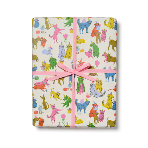 Red Cap Cards Wrapping Paper Puppy Party