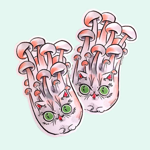 Paper Puffin Sticker Enoki Mushroom Cat