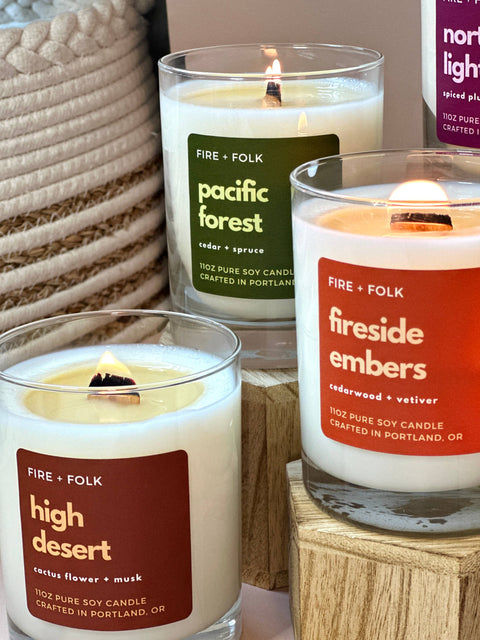 FIRE and FOLK Fireside Embers Wood Wick Soy Candle