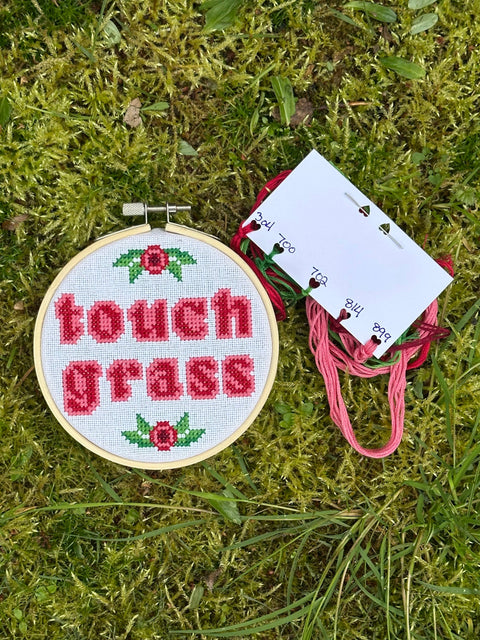 The Gloomy Gremlin Cross Stitch Kit Touch Grass