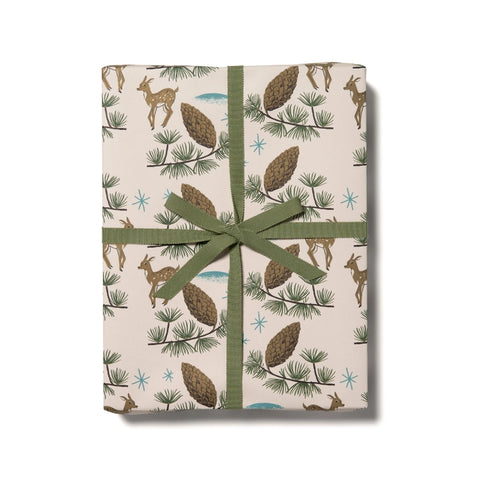 Red Cap Wrapping Paper 3 Sheets Deer and Pine Cones
