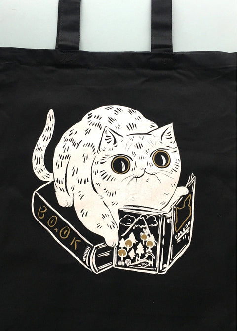 Paper Puffin Book Cat Tote Bag