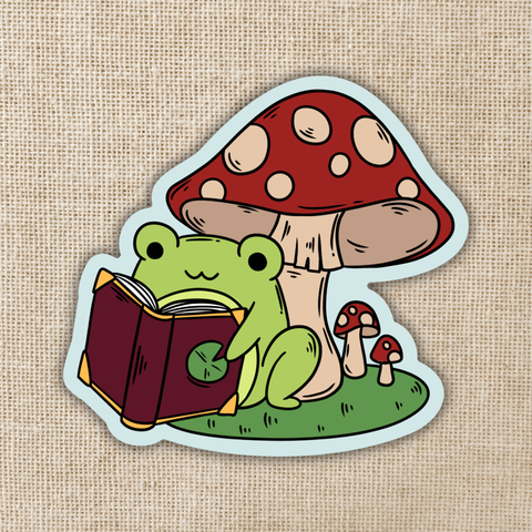 Kingdom of Threads Sticker Frog Reading Under Toadstool