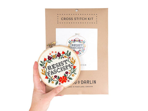Junebug and Darlin Cross Stitch Kit Resist Fascism