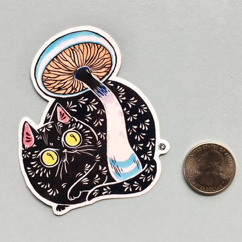 Paper Puffin Sticker Black Cat Mushroom
