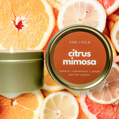 Fire + Folk 8oz Wood Wick Candle Citrus Mimosa