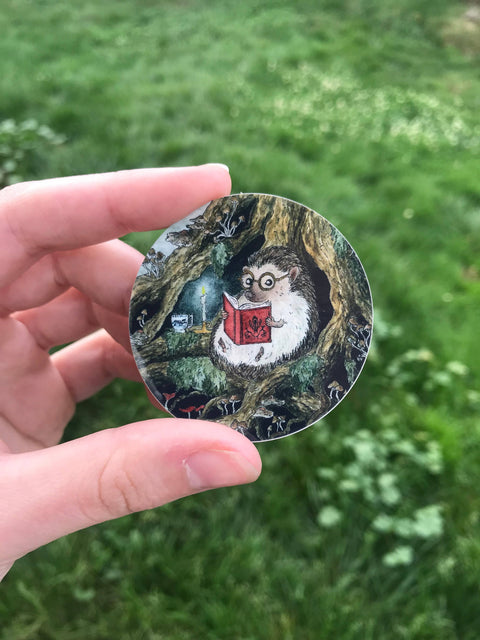 Lizzy Gass Sticker Reading Hedgehog