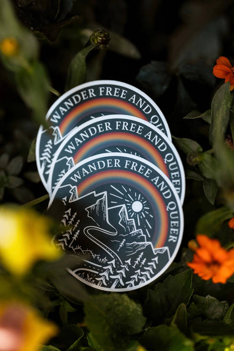 Wander Free and Queer Vinyl Sticker LGBTQ Pride