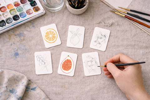 Cate Paper Co. Paintable Watercolor Card Deck - Fruits and Veggies